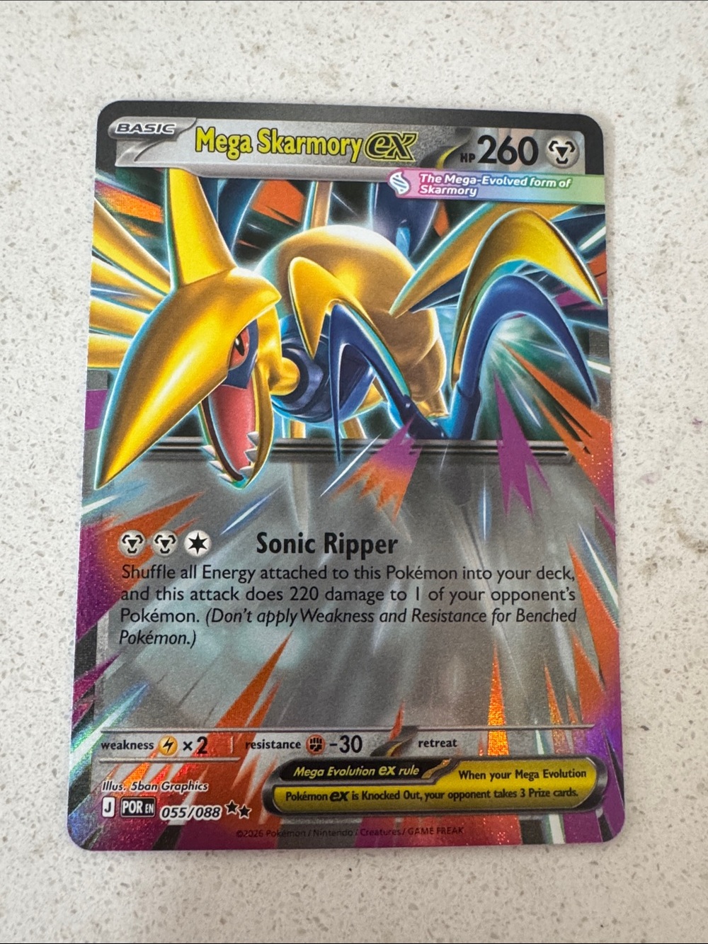 Mega Skarmory EX Holographic Trading Card - Yellow/Silver Artwork
